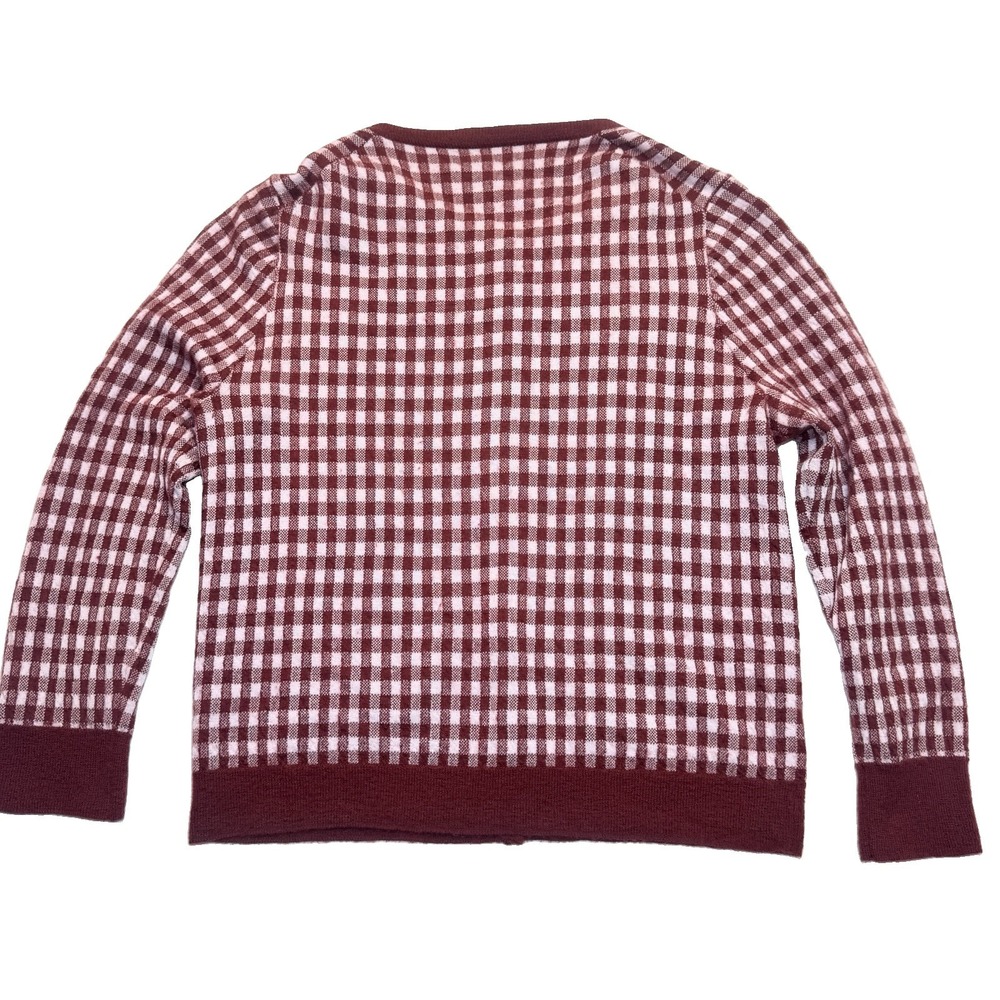 J. Crew Women 100% Italian Cashmere Sweater Cardigan L Featherweight Red Gingham - Picture 3 of 14